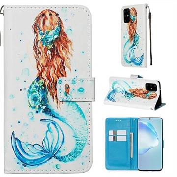 Mermaid Matte Leather Wallet Phone Case for Samsung Galaxy S20 Plus / S11