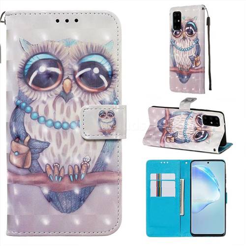 Sweet Gray Owl 3D Painted Leather Wallet Case for Samsung Galaxy S20 Plus / S11