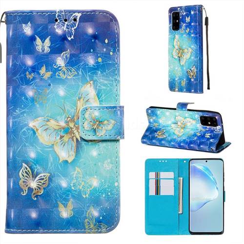 Gold Butterfly 3D Painted Leather Wallet Case for Samsung Galaxy S20 Plus / S11