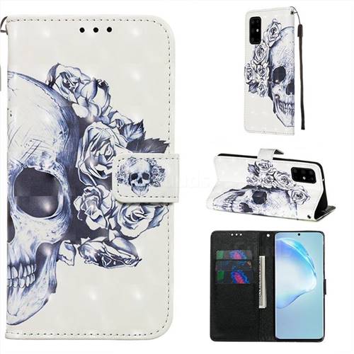 Skull Flower 3D Painted Leather Wallet Case for Samsung Galaxy S20 Plus / S11