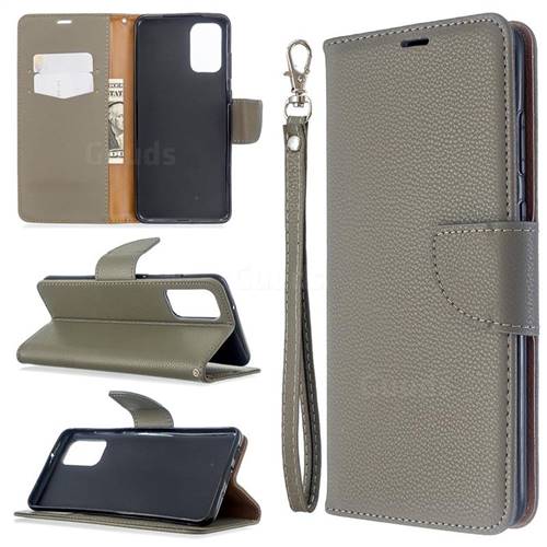 Classic Luxury Litchi Leather Phone Wallet Case for Samsung Galaxy S20 Plus / S11 - Gray