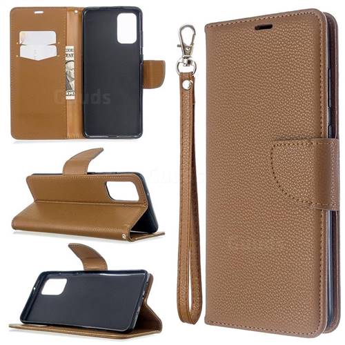 Classic Luxury Litchi Leather Phone Wallet Case for Samsung Galaxy S20 Plus / S11 - Brown