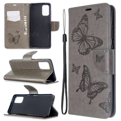 Embossing Double Butterfly Leather Wallet Case for Samsung Galaxy S20 Plus / S11 - Gray