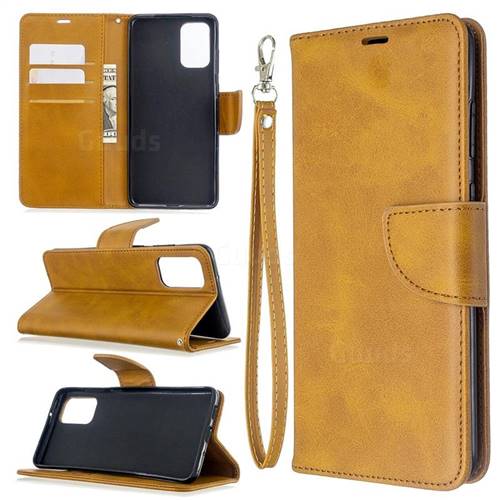 Classic Sheepskin PU Leather Phone Wallet Case for Samsung Galaxy S20 Plus / S11 - Yellow