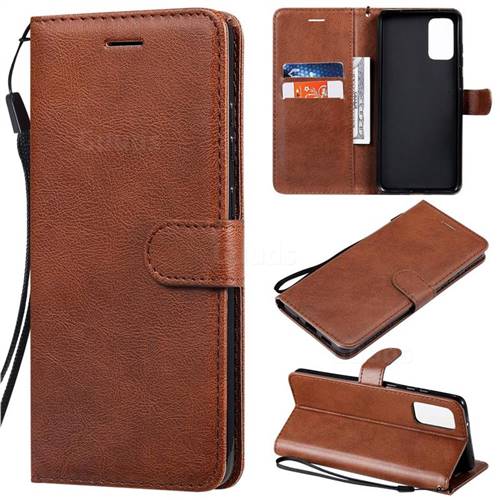 Retro Greek Classic Smooth PU Leather Wallet Phone Case for Samsung Galaxy S20 Plus / S11 - Brown