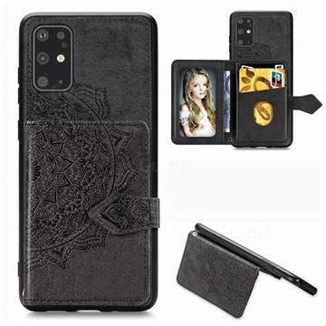 Mandala Flower Cloth Multifunction Stand Card Leather Phone Case for Samsung Galaxy S20 Plus / S11 - Black