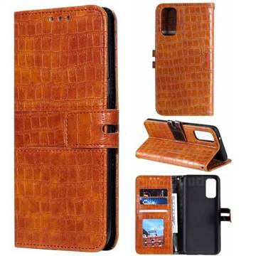 Luxury Crocodile Magnetic Leather Wallet Phone Case for Samsung Galaxy S20 Plus / S11 - Brown