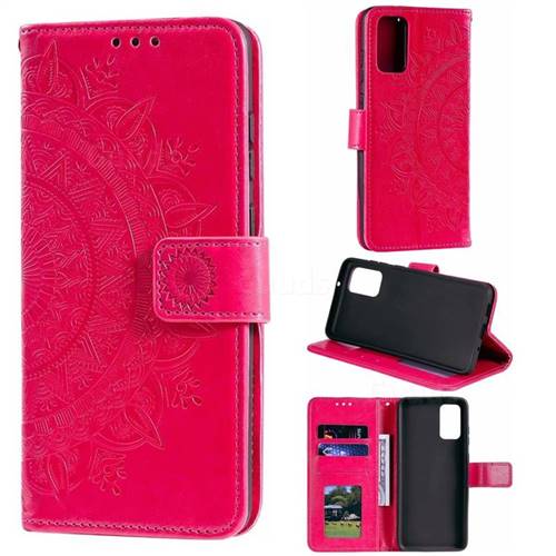 Intricate Embossing Datura Leather Wallet Case for Samsung Galaxy S20 Plus / S11 - Rose Red