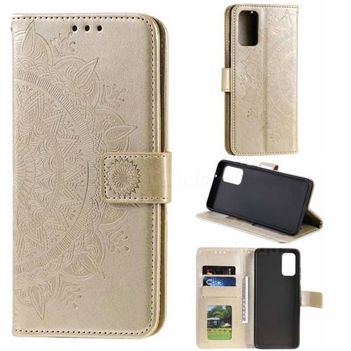 Intricate Embossing Datura Leather Wallet Case for Samsung Galaxy S20 Plus / S11 - Golden