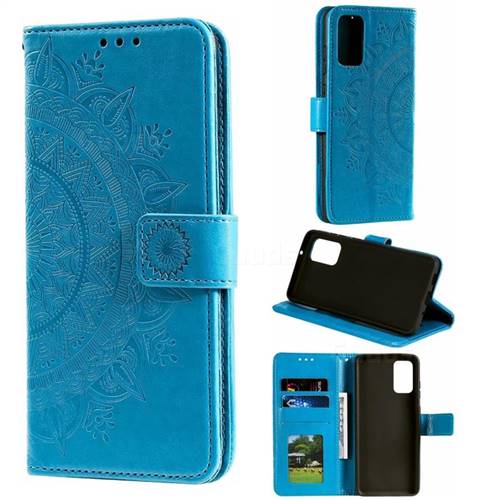 Intricate Embossing Datura Leather Wallet Case for Samsung Galaxy S20 Plus / S11 - Blue