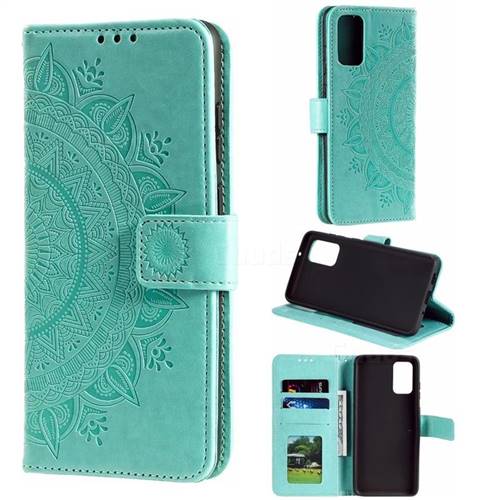 Intricate Embossing Datura Leather Wallet Case for Samsung Galaxy S20 Plus / S11 - Mint Green