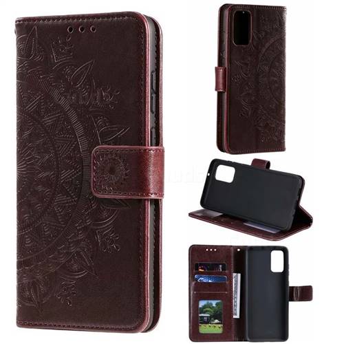 Intricate Embossing Datura Leather Wallet Case for Samsung Galaxy S20 Plus / S11 - Brown