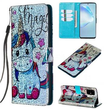 Star Unicorn Sequins Painted Leather Wallet Case for Samsung Galaxy S20 Plus / S11