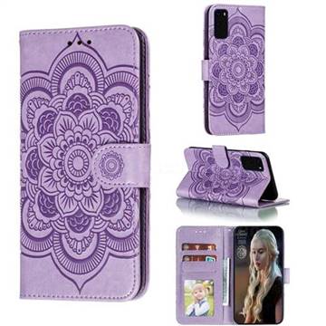 Intricate Embossing Datura Solar Leather Wallet Case for Samsung Galaxy S20 Plus / S11 - Purple