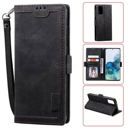 Luxury Retro Stitching Leather Wallet Phone Case for Samsung Galaxy S20 Plus / S11 - Black