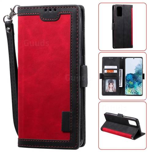 Luxury Retro Stitching Leather Wallet Phone Case for Samsung Galaxy S20 Plus / S11 - Deep Red