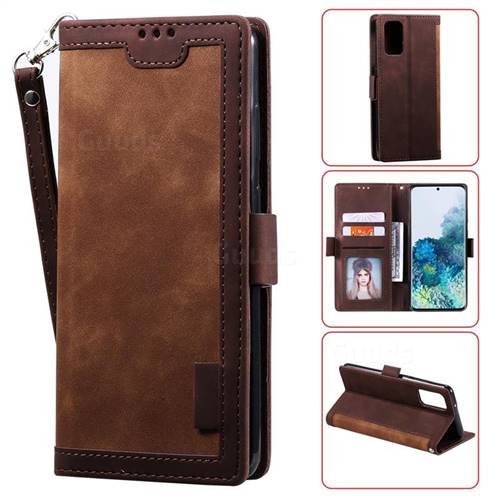 Luxury Retro Stitching Leather Wallet Phone Case for Samsung Galaxy S20 Plus / S11 - Dark Brown