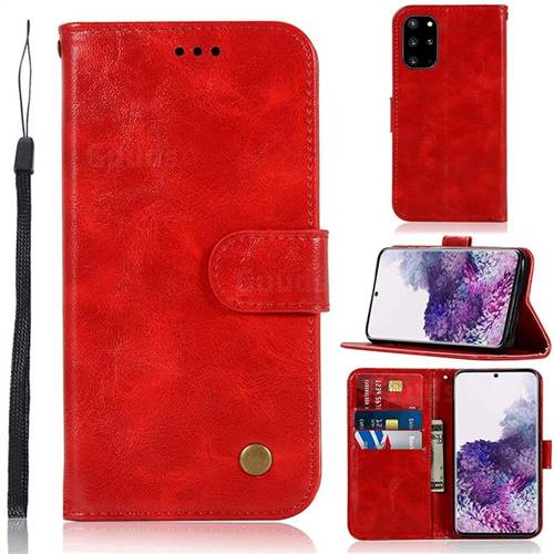 Luxury Retro Leather Wallet Case for Samsung Galaxy S20 Plus / S11 - Red