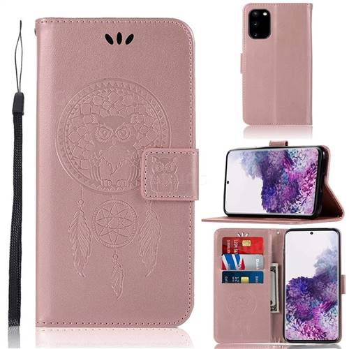 Intricate Embossing Owl Campanula Leather Wallet Case for Samsung Galaxy S20 Plus / S11 - Rose Gold