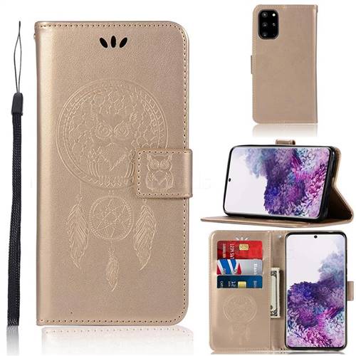 Intricate Embossing Owl Campanula Leather Wallet Case for Samsung Galaxy S20 Plus / S11 - Champagne