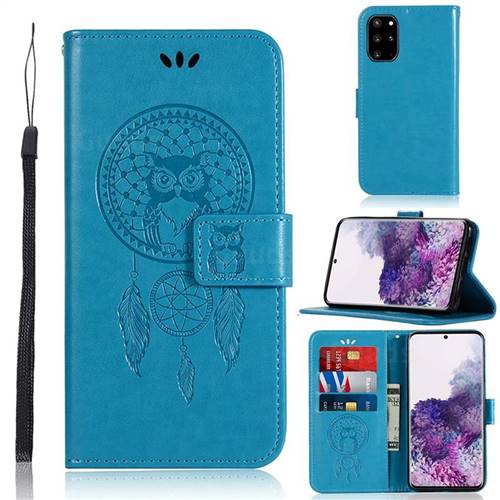 Intricate Embossing Owl Campanula Leather Wallet Case for Samsung Galaxy S20 Plus / S11 - Blue