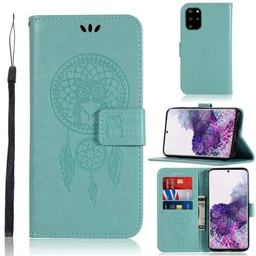 Intricate Embossing Owl Campanula Leather Wallet Case for Samsung Galaxy S20 Plus / S11 - Green