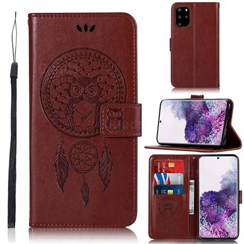Intricate Embossing Owl Campanula Leather Wallet Case for Samsung Galaxy S20 Plus / S11 - Brown