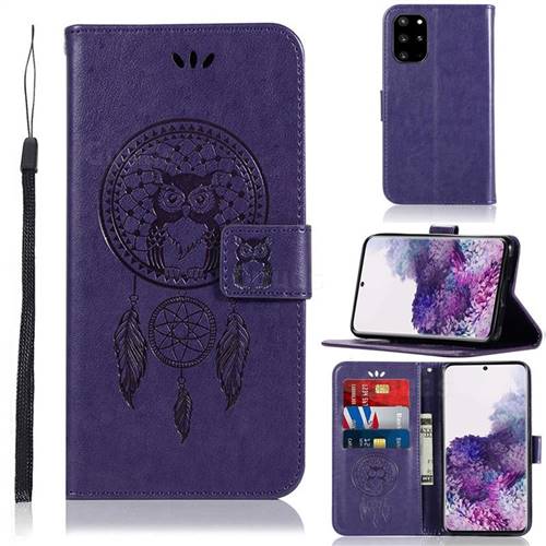 Intricate Embossing Owl Campanula Leather Wallet Case for Samsung Galaxy S20 Plus / S11 - Purple