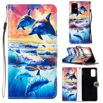 Couple Dolphin Smooth Leather Phone Wallet Case for Samsung Galaxy S20 Plus / S11