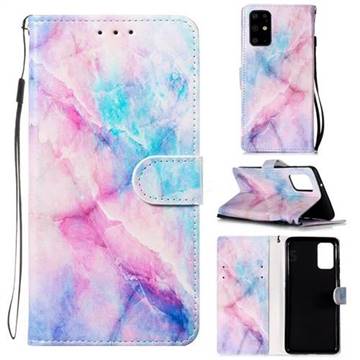 Blue Pink Marble Smooth Leather Phone Wallet Case for Samsung Galaxy S20 Plus / S11