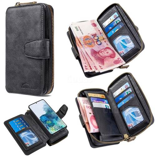 Binfen Color Retro Buckle Zipper Multifunction Leather Phone Wallet for Samsung Galaxy S20 Plus / S11 - Black