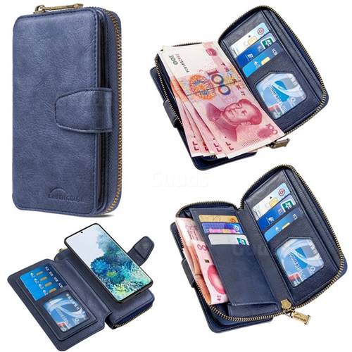 Binfen Color Retro Buckle Zipper Multifunction Leather Phone Wallet for Samsung Galaxy S20 Plus / S11 - Blue