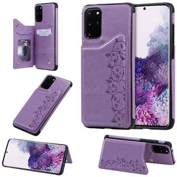 Yikatu Luxury Cute Cats Multifunction Magnetic Card Slots Stand Leather Back Cover for Samsung Galaxy S20 Plus / S11 - Purple