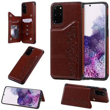 Yikatu Luxury Cute Cats Multifunction Magnetic Card Slots Stand Leather Back Cover for Samsung Galaxy S20 Plus / S11 - Brown