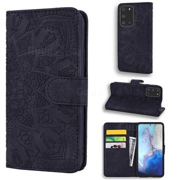 Retro Embossing Mandala Flower Leather Wallet Case for Samsung Galaxy S20 Plus / S11 - Black