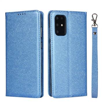 Ultra Slim Magnetic Automatic Suction Silk Lanyard Leather Flip Cover for Samsung Galaxy S20 Plus / S11 - Sky Blue