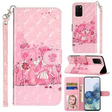 Pink Bear 3D Leather Phone Holster Wallet Case for Samsung Galaxy S20 Plus / S11