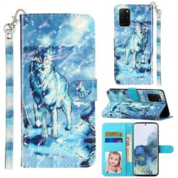 Snow Wolf 3D Leather Phone Holster Wallet Case for Samsung Galaxy S20 Plus / S11