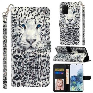 White Leopard 3D Leather Phone Holster Wallet Case for Samsung Galaxy S20 Plus / S11