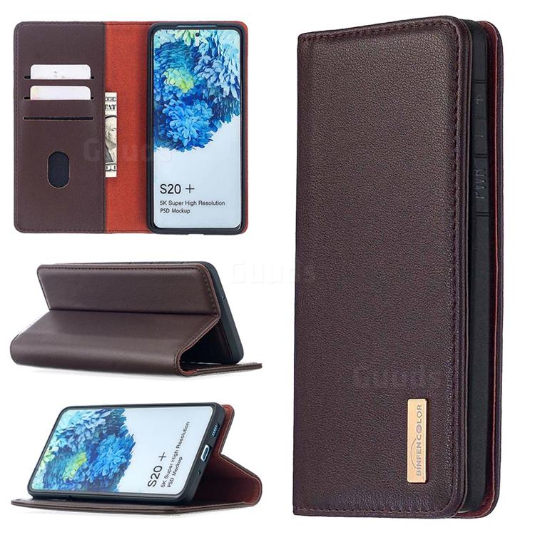 Binfen Color BF06 Luxury Classic Genuine Leather Detachable Magnet Holster Cover for Samsung Galaxy S20 Plus / S11 - Dark Brown