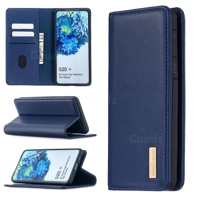 Binfen Color BF06 Luxury Classic Genuine Leather Detachable Magnet Holster Cover for Samsung Galaxy S20 Plus / S11 - Blue
