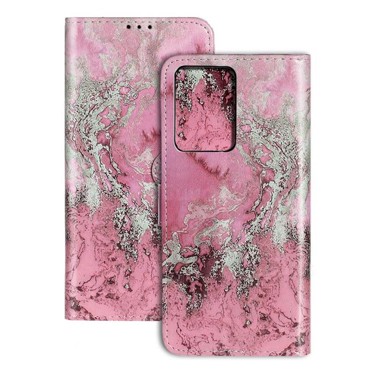 Pink Seawater PU Leather Wallet Case for Samsung Galaxy S20 Plus / S11
