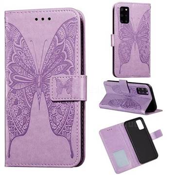 Intricate Embossing Vivid Butterfly Leather Wallet Case for Samsung Galaxy S20 Plus / S11 - Purple