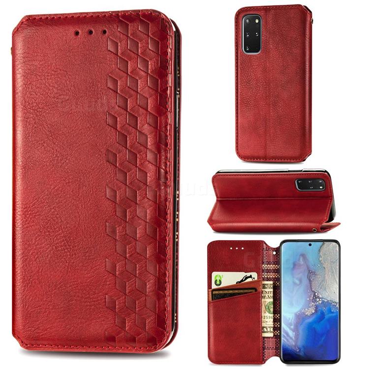 Ultra Slim Fashion Business Card Magnetic Automatic Suction Leather Flip Cover for Samsung Galaxy S20 Plus / S11 - Red