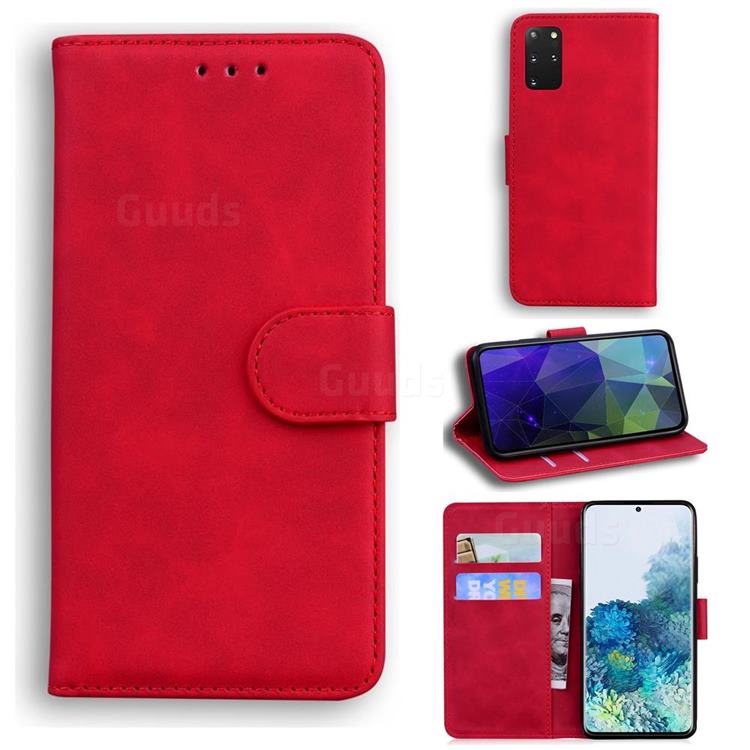 Retro Classic Skin Feel Leather Wallet Phone Case for Samsung Galaxy S20 Plus / S11 - Red