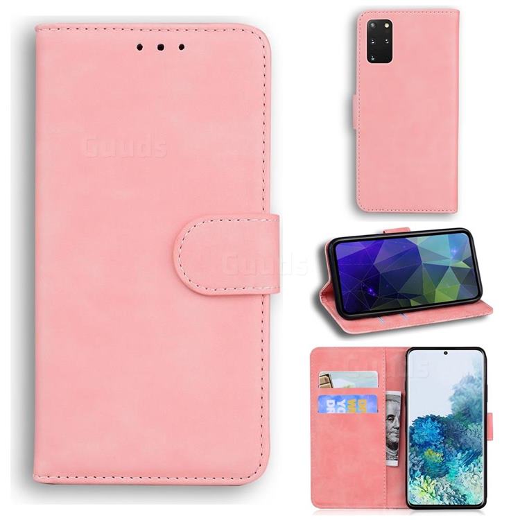 Retro Classic Skin Feel Leather Wallet Phone Case for Samsung Galaxy S20 Plus / S11 - Pink