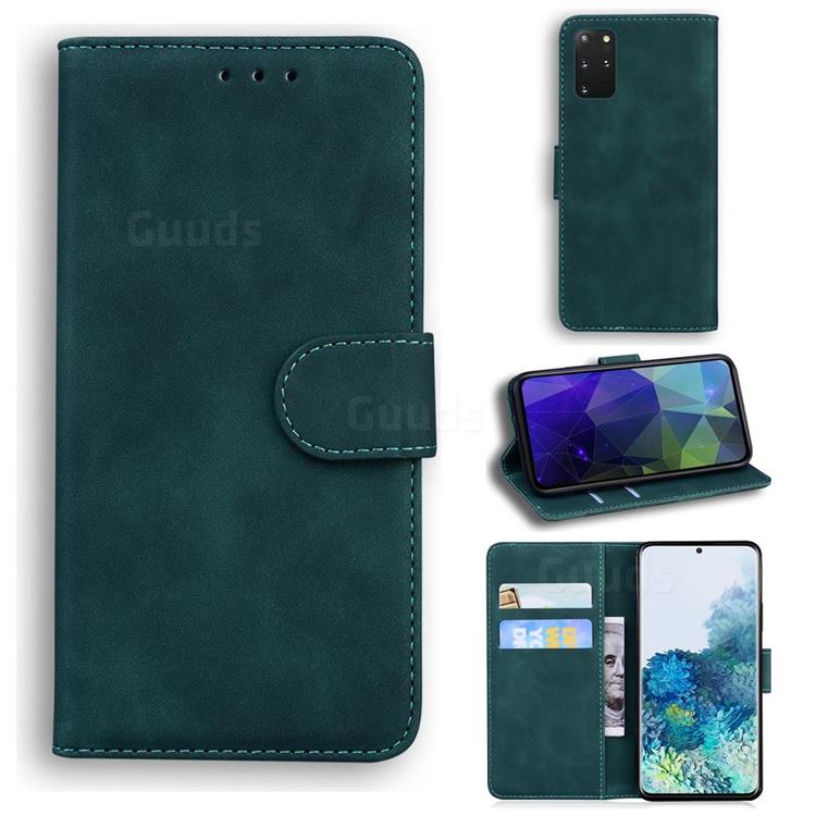 Retro Classic Skin Feel Leather Wallet Phone Case for Samsung Galaxy S20 Plus / S11 - Green