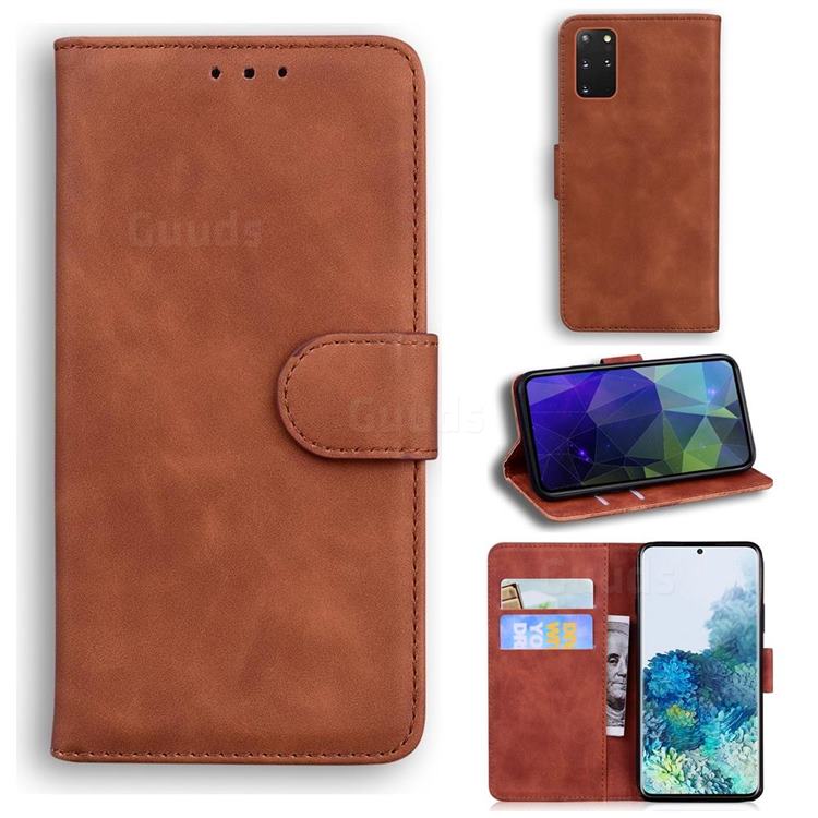 Retro Classic Skin Feel Leather Wallet Phone Case for Samsung Galaxy S20 Plus / S11 - Brown