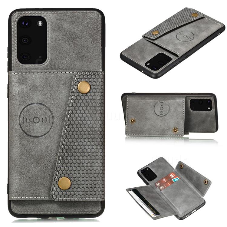 Retro Multifunction Card Slots Stand Leather Coated Phone Back Cover for Samsung Galaxy S20 Plus - Gray