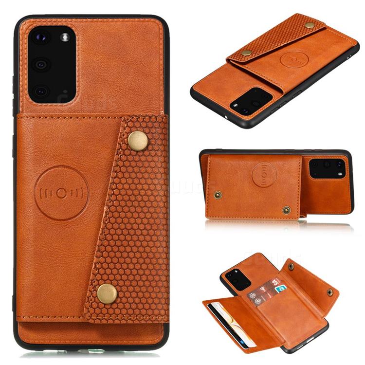 Retro Multifunction Card Slots Stand Leather Coated Phone Back Cover for Samsung Galaxy S20 Plus - Brown